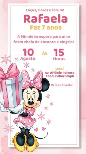 Convite de Aniversário Minnie Mouse Rosa para Editar Online