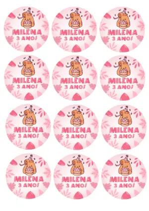 Adesivo de Aniversário Capivara Rosa para Editar Online
