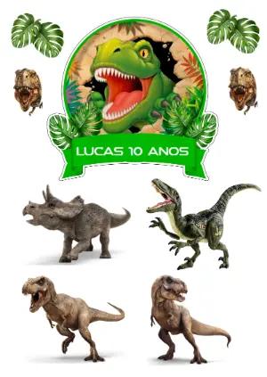 Topo de Bolo Dinossauros para Aniversário Editável Online