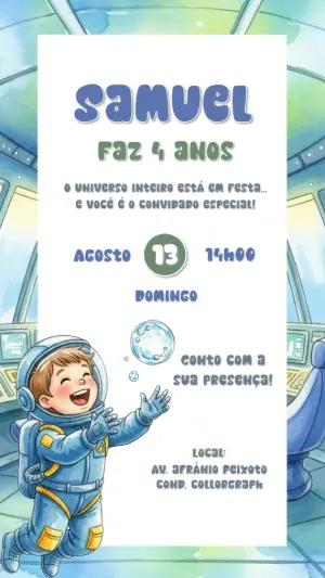 Convite de Aniversário Astronauta para Editar Online