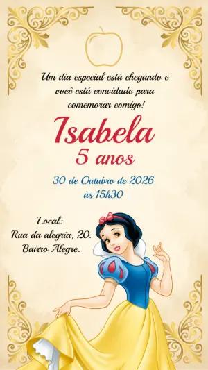 Convite de Aniversário Branca de Neve Editável