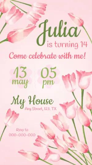 Editable Pink Tulip Birthday Invitation Template