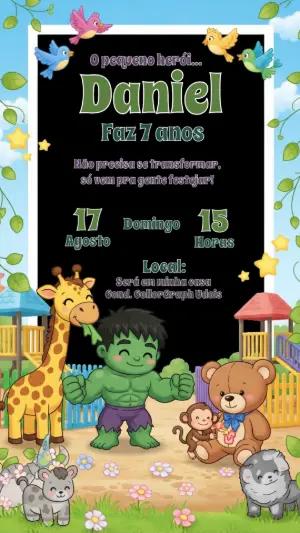 Convite Aniversário Incrível Hulk Baby para Editar Online