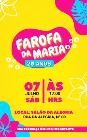 Convite de Aniversário Tema Farofa Colorido para Editar Online