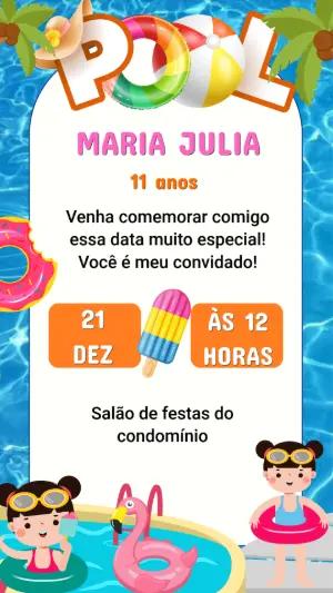 Convite Digital Festa na Piscina Infantil Editável