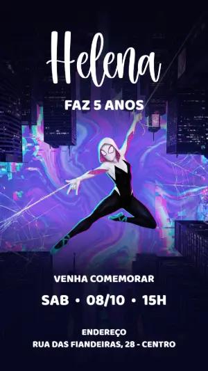 Convite Digital Aniversário Tema Spider-Gwen para Editar