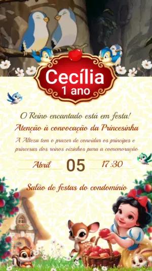 Convite Animado Branca de Neve Clássico para Editar