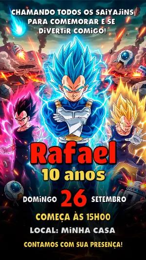 Convite de Aniversário Dragon Ball Z com Vegeta Editável
