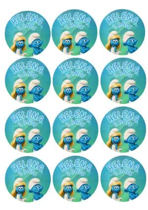 Adesivo Redondo Aniversário Smurfs com Personagens para Editar