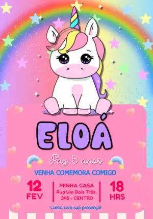 Convite Aniversário Infantil Unicórnio Arco-íris Editável