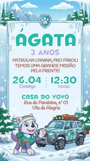 Convite de Aniversário Everest Patrulha Canina Modelo Editável