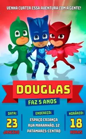 Convite de Aniversário PJ Masks Editável Online