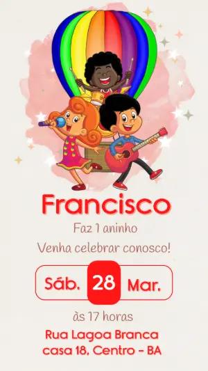Convite Aniversário Infantil Balão Musical Modelo Editável
