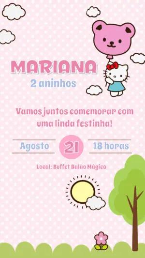 Convite Animado Aniversário Hello Kitty para Editar Online