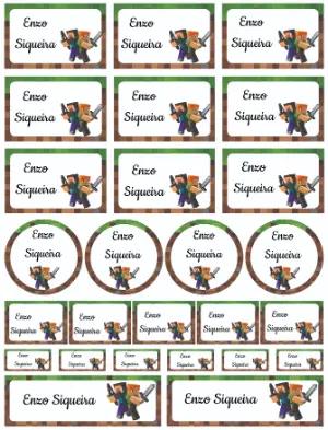 Etiquetas Escolares Minecraft Editáveis para Imprimir