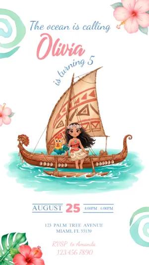 Editable Moana Birthday Invitation with Ocean Theme