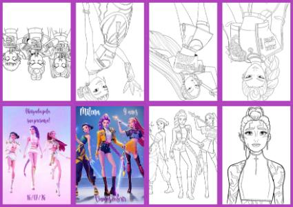 Lembrancinha de Aniversário Guerreiras do K-pop para Colorir Editável