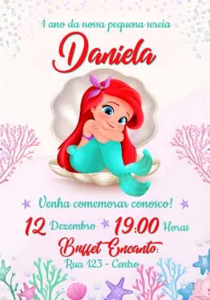 Convite Digital Pequena Sereia Ariel Modelo para Editar