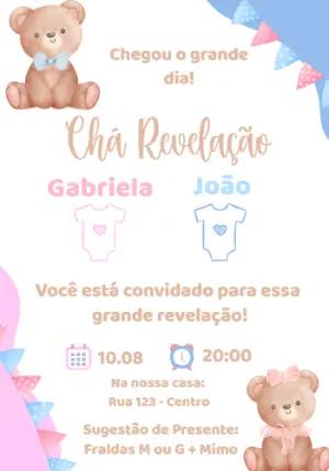 Convite Chá Revelação Ursinhos Fofos para Editar Online