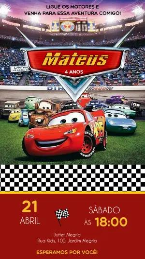 Convite de Aniversário Carros da Disney para editar online