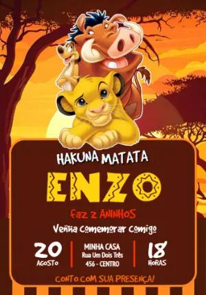 Convite de Aniversário Rei Leão Hakuna Matata para editar