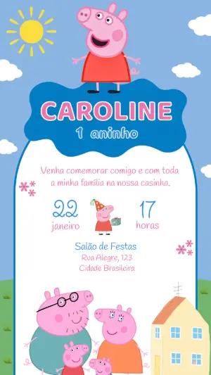 Convite de Aniversário Peppa Pig | Modelo Digital Editável