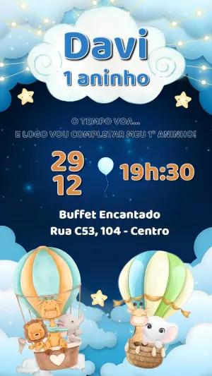 Convite Editável Aniversário 1 Ano Safari Balão Fofo