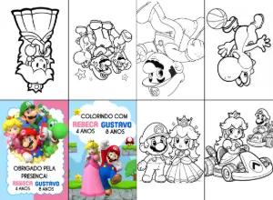 Livrinho de Colorir Aniversário Mário Bros para Editar Online