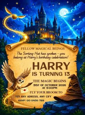 Wizard School Birthday Invitation | Editable Magical Template