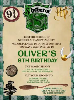 Slytherin Harry Potter Birthday Invitation to Edit Online