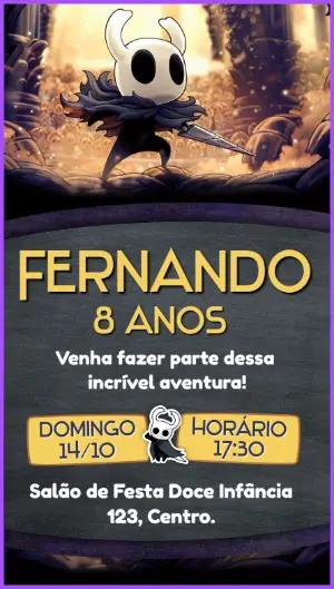 Convite de Aniversário Hollow Knight Editável para Enviar