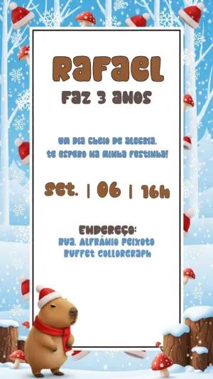 Convite Aniversário Capivara no Inverno para Editar Online