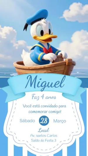 Convite de Aniversário Pato Donald 3D Azul para Editar