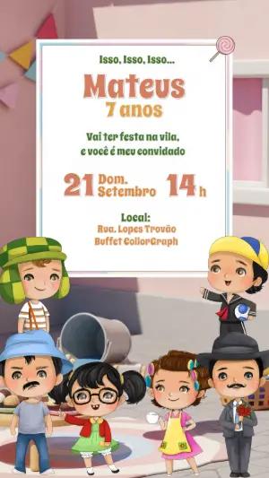 Convite Aniversário Chaves com Personagens para Editar Online