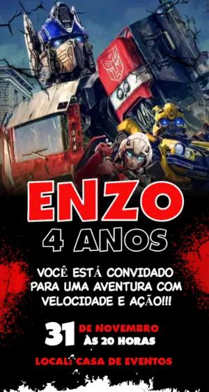 Convite de Aniversário Transformers Aventura Editável