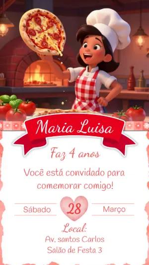 Convite de Aniversário Infantil Festa Pizza Chef para Editar