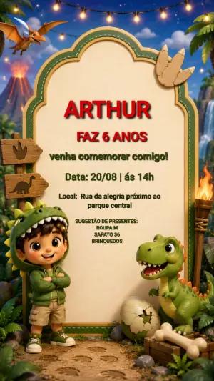 Convite de Aniversário Dinossauros Fofo para Editar Online