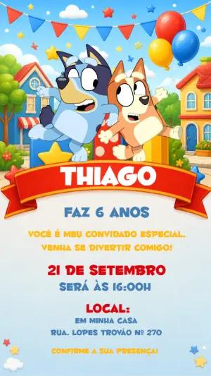 Convite de Aniversário Bluey e Bingo Editável