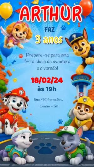 Vídeo Convite Patrulha Canina: Aniversário Infantil Animado
