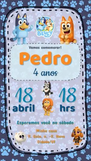 Convite de Aniversário Bluey e Bingo Editável para Enviar