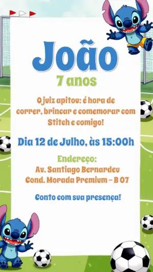 Convite Aniversário Stitch Futebol para Editar Online
