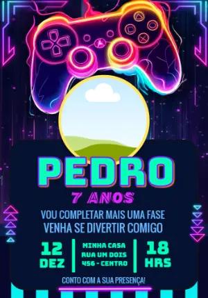 Convite de Aniversário Gamer Neon para Editar Online