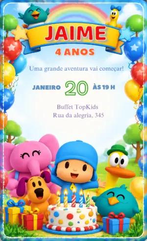 Convite de Aniversário Pocoyo para Editar Online