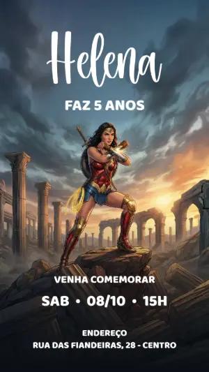 Convite de Aniversário Mulher-Maravilha Heróina para Editar