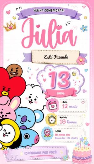 Convite de Aniversário BT21 Editável