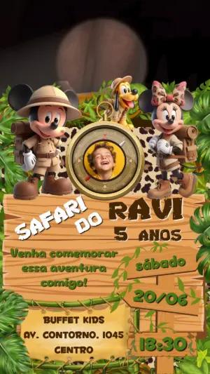 Convite Animado Aniversário Mickey Safari para Editar Online