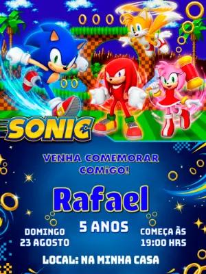 Convite de Aniversário Sonic e Turma Estilo Game Editável