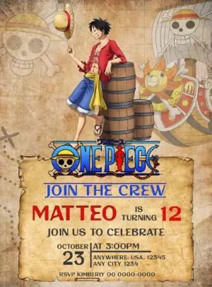 One Piece Pirate Birthday Invitation Editable Template