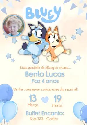 Convite de Aniversário Bluey com Foto para Editar