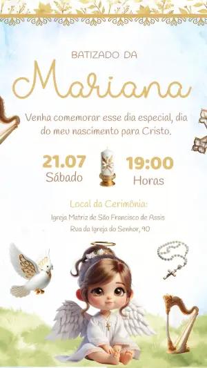 Convite de Batizado Anjinha Menina para Editar Online